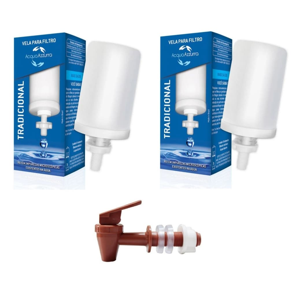 Kit 2 Ou 3 Velas Tradicional Cerâmica Acqua Azzurra + 1 Torneira Marrom Filtro De Barro Bebedouro De Agua