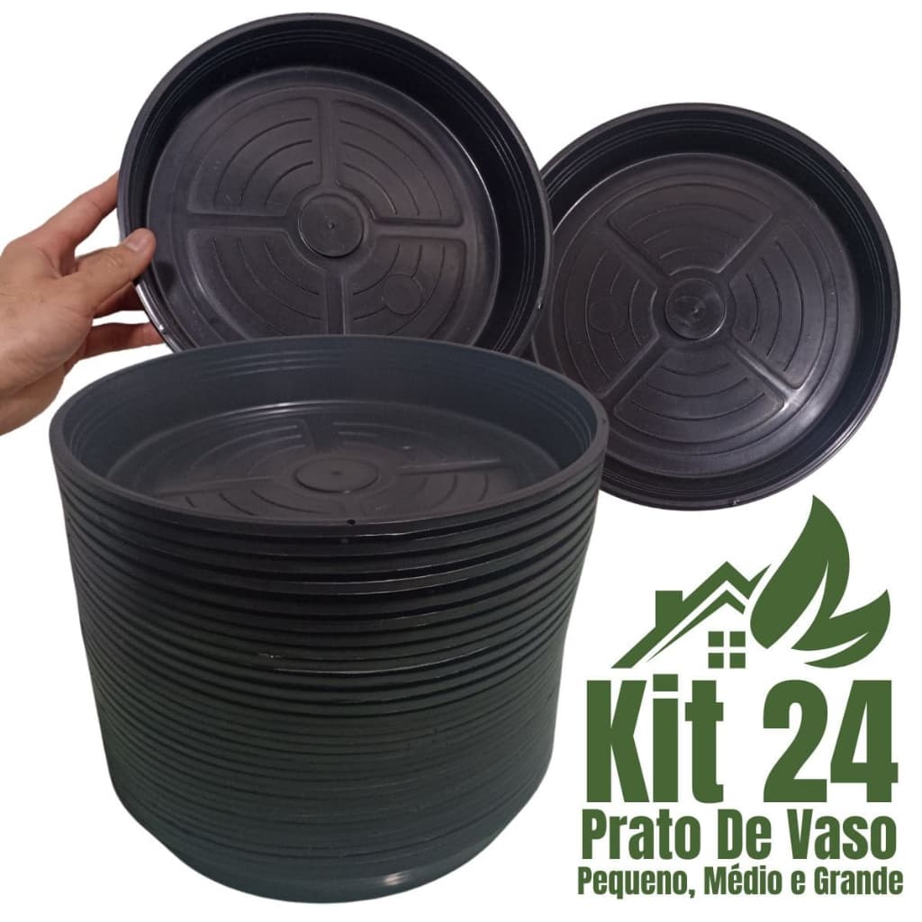 Kit 24 Prato De Vaso De Planta Coletor de Àgua Plástico Preto Com Furos Para Vaso Planta Suspenso - Pequeno Médio Grande