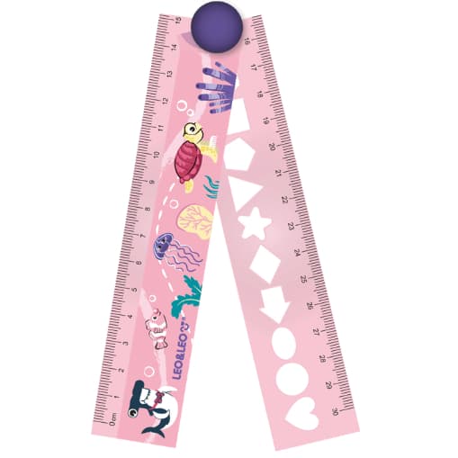 RÉGUA DE PLÁSTICO DOBRÁVEL 15 CM/30 CM FUNDO DO MAR - BLISTER C/ 1 UND LEO&LEO