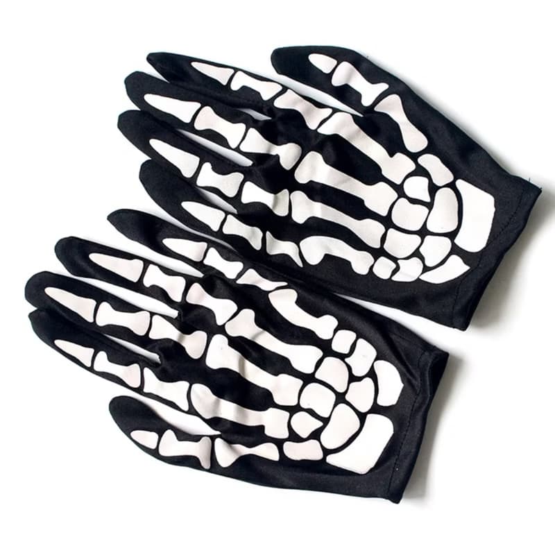 Luvas Curtas Osso Caveira Fantasia Halloween Fantasma Esqueleto Anime Otome Otaku Loli Geek Cosplay
