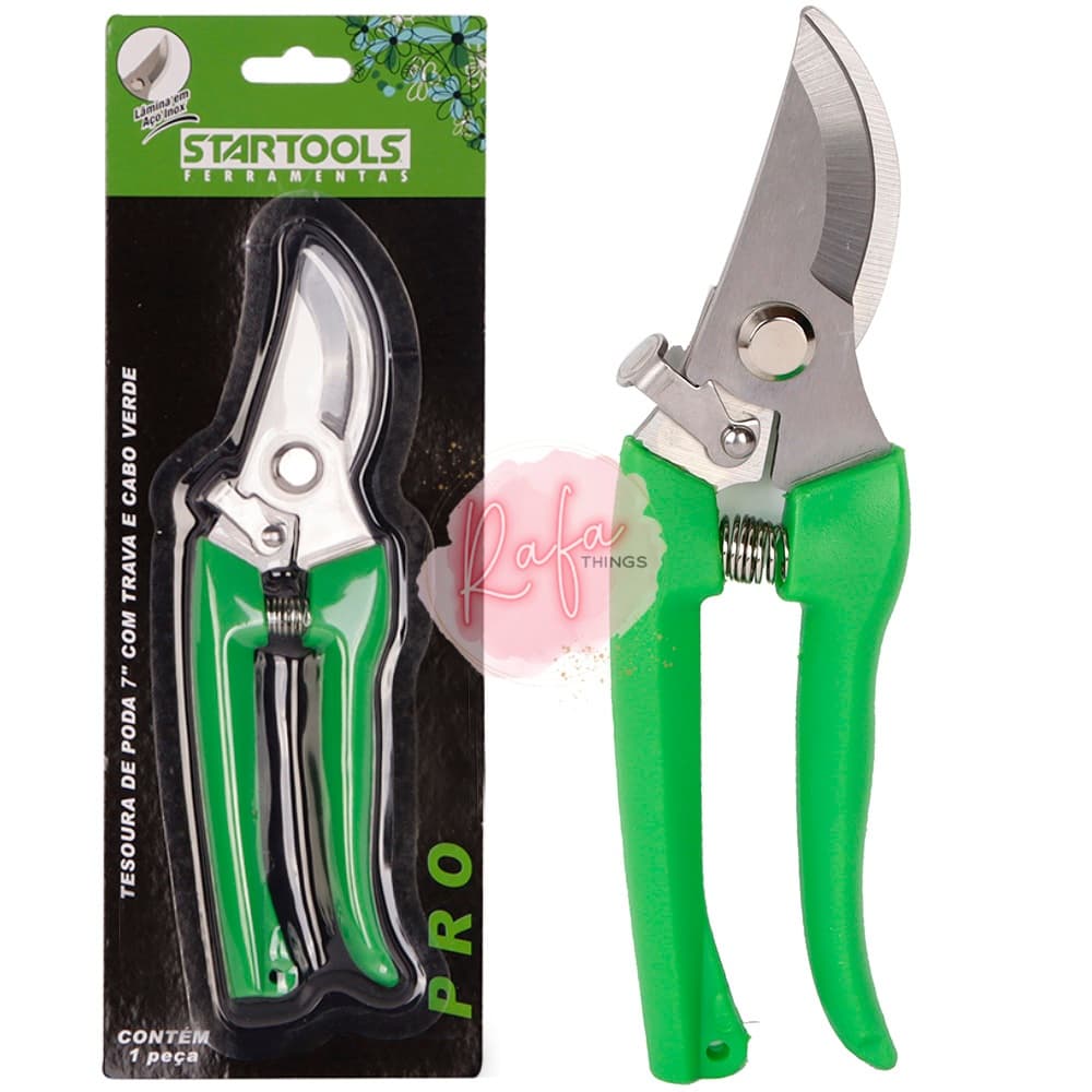 Tesoura De Poda de Inox Com Trava de segurança e Cabo anatômico Revestido Jardinagem PRO 18cm