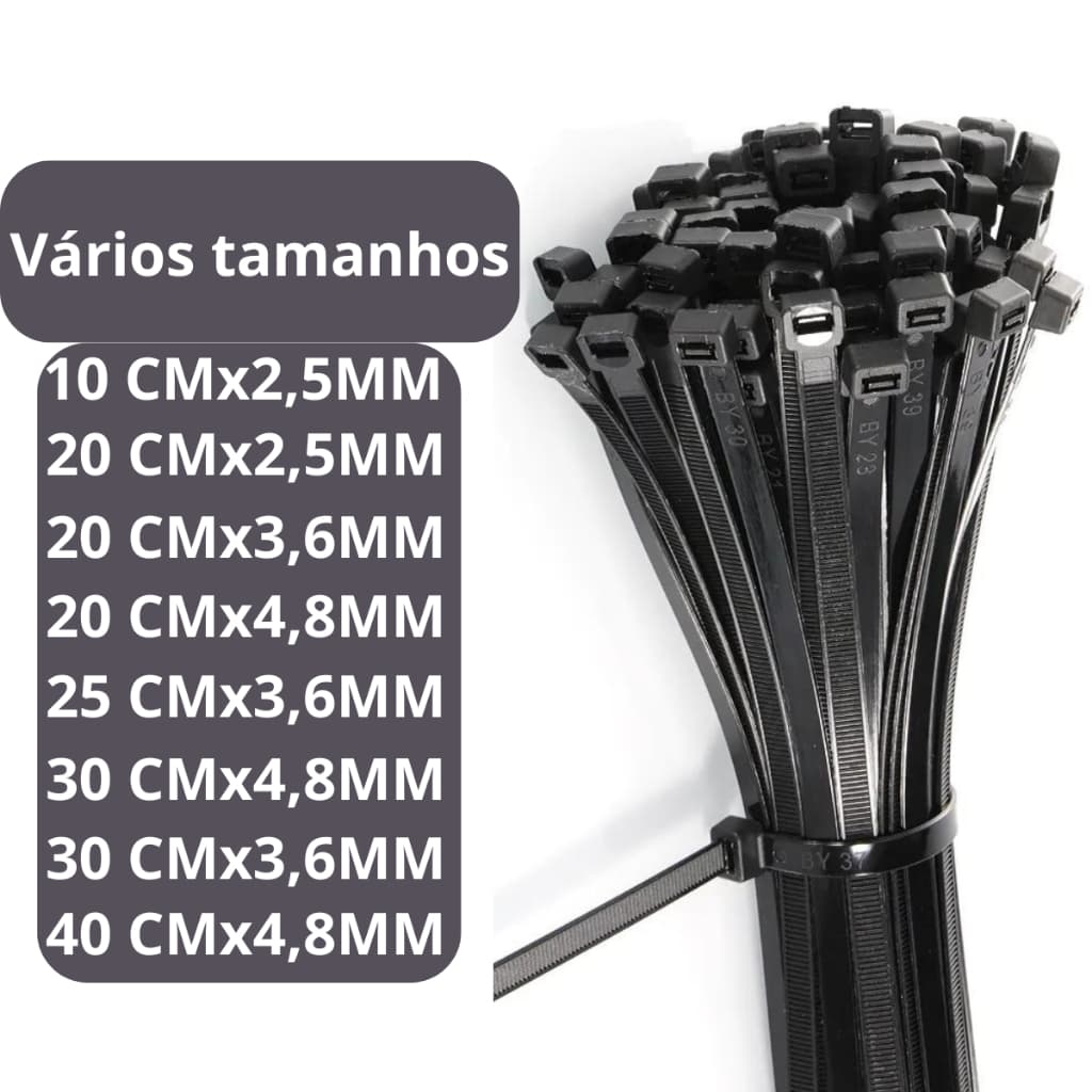 Kit 100 Abraçadeira Nylon Enforca Gato Cintas Plástica preta