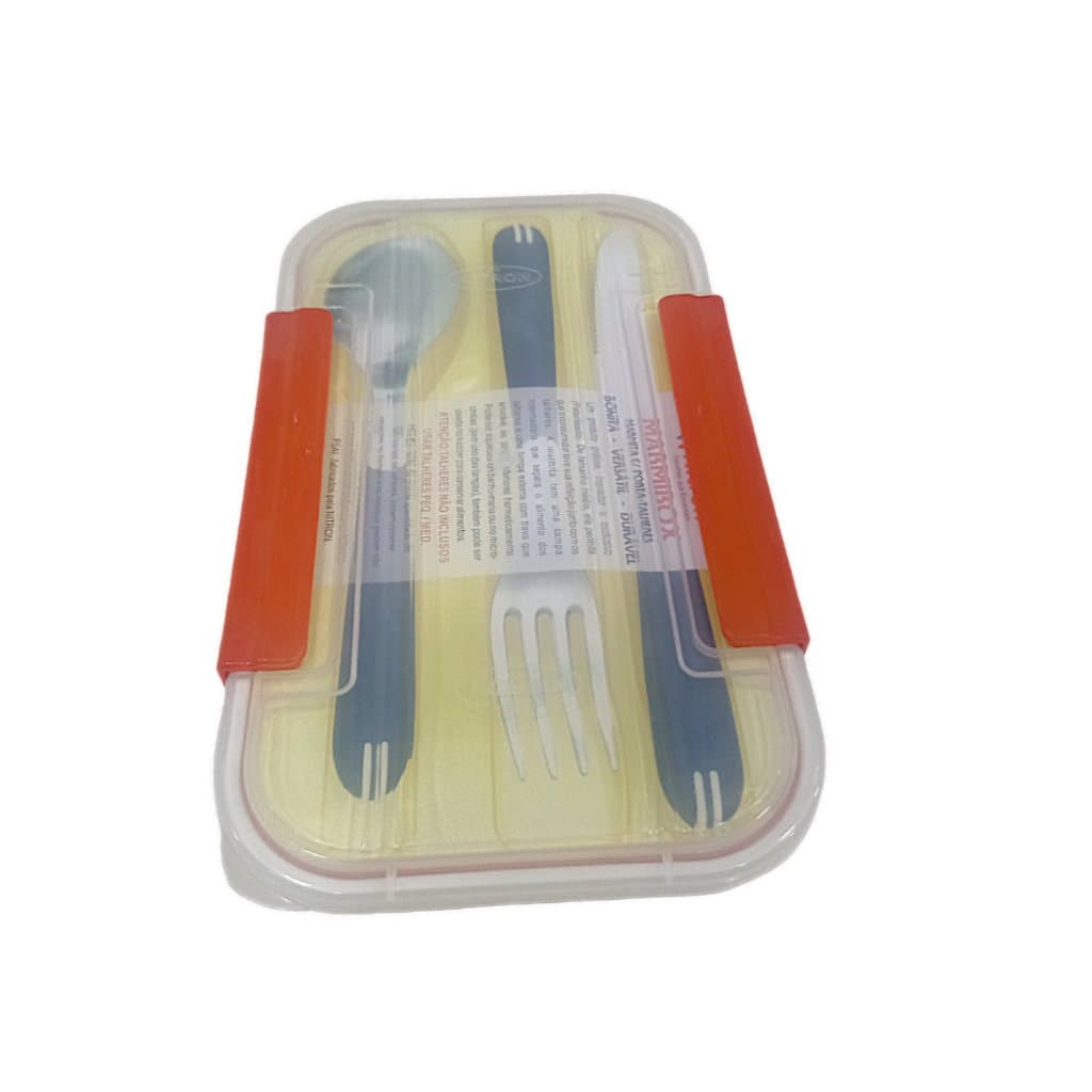 Pote Marmita Marmibox Grande 780ml c/ Porta Talheres 1,2 c/ Travas Marmita 2 em 1