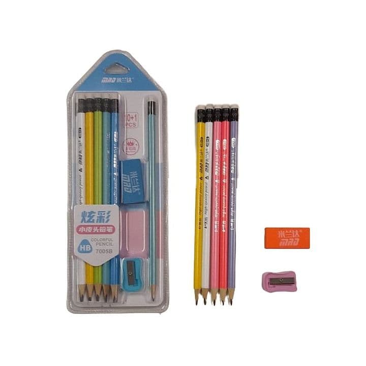 Kit Conjunto de lápis grafite, 11 lápis HB triangulares + borracha, apontador Papelaria Kawaii Papelaria Fofa