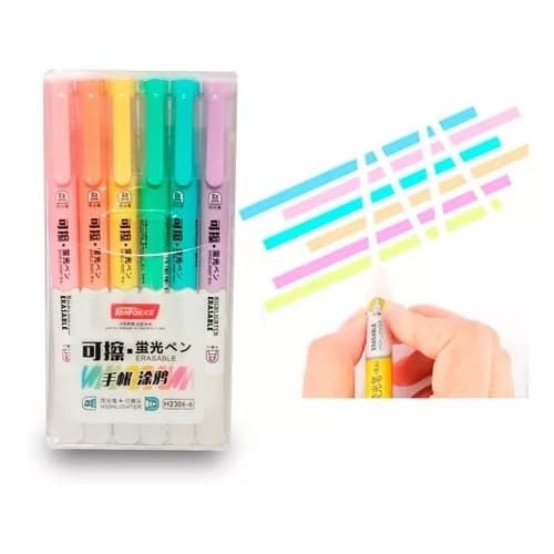 Marca Texto Apagável Kit C/6 Tom Pastel Ponta Dupla H2306-6