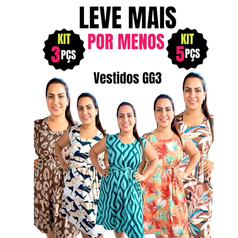 kit 3 Vestidos Femininos Plus Size G3 Malha fria Básico Leve Soltinho Confortável