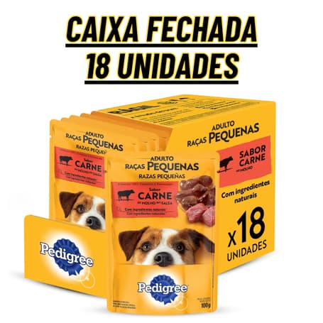 Ração Úmida Pedigree Sachê Carne ao Molho para Cães cachorro Adultos 100g - 20 unidades Caixa fechada