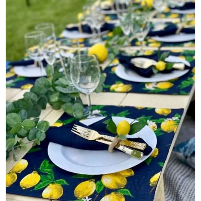 Kit 06 Lugares Americanos Limão Siciliano Fundo Azul 45cm x 30cm Decoração Mesa Jogo Americano