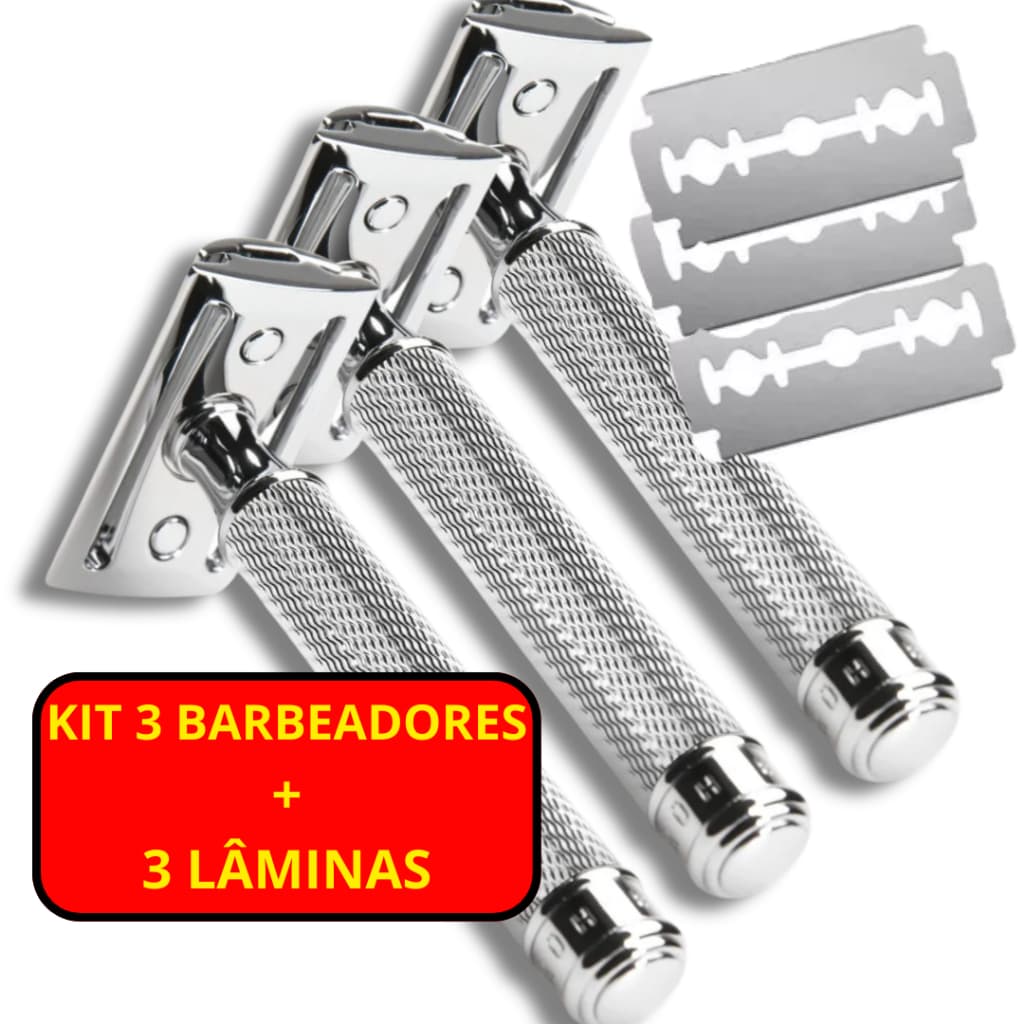 COMBO 3 Aparelho De Barbear Articulado Clássico Retrô Antigo Para Barbeador Com Lâmina Afiado