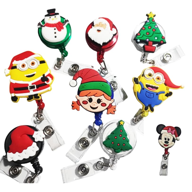 Porta Crachá Minnie Natal Encantado Papai Noel Boneco de neve Roller Clip Presente criativo