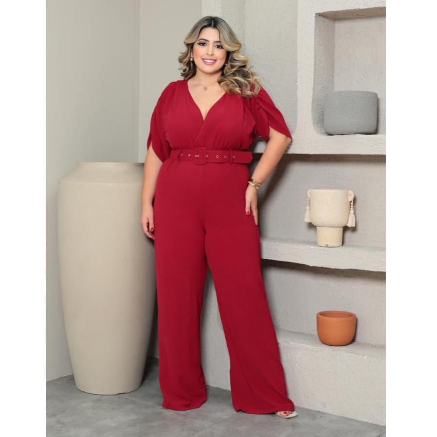 macacão femenino  Plus size  social duna com cinto