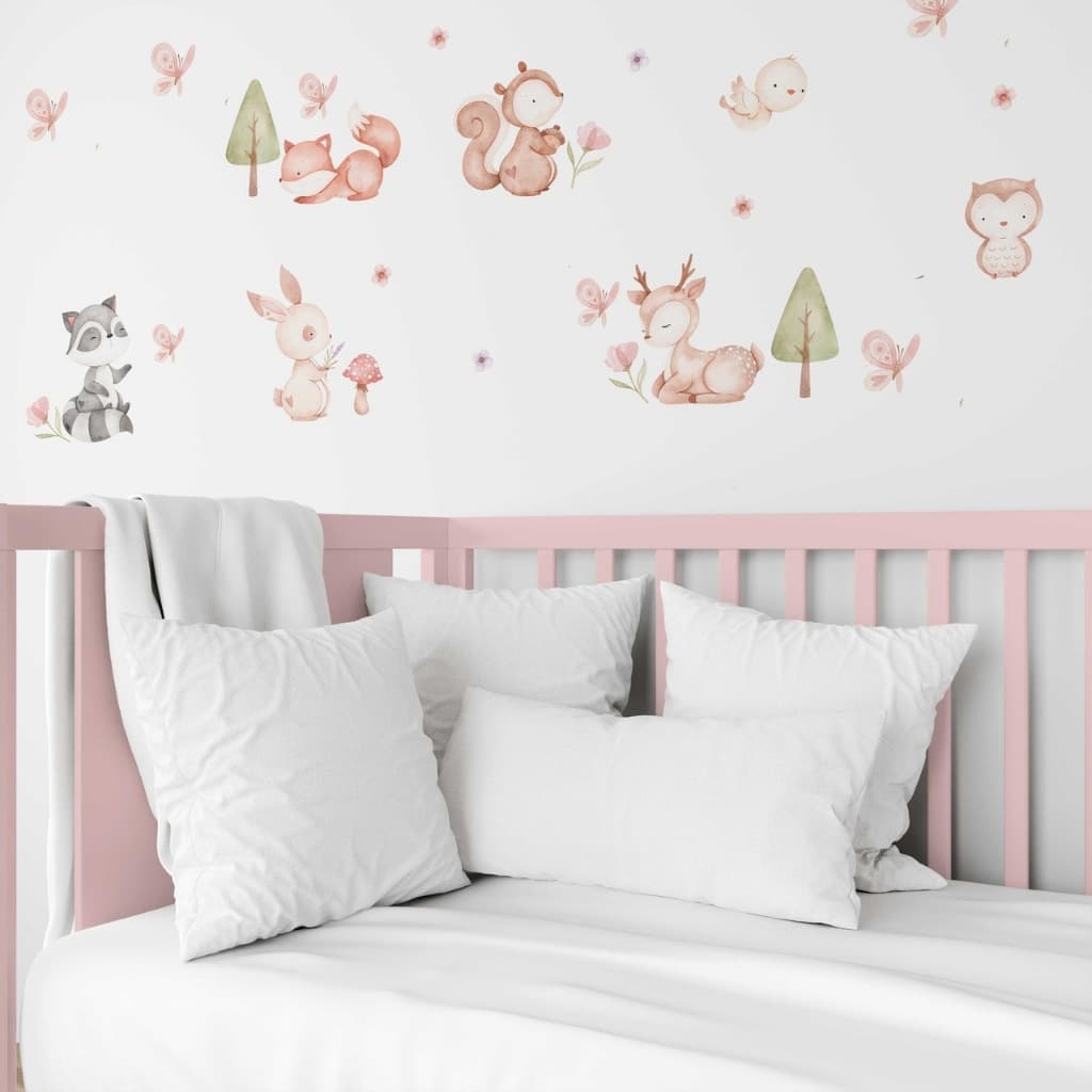 KIT COM 63 ADESIVOS PARA PAREDE BOSQUE ENCANTADO AQUARELA - MENINA