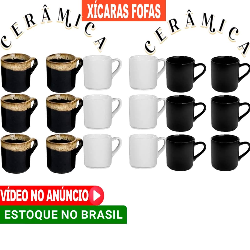 Xícaras de café fofa cerâmica pequena 50 ml, 06 UNIDADES Cantinho do Café Moderno, sem pires Design