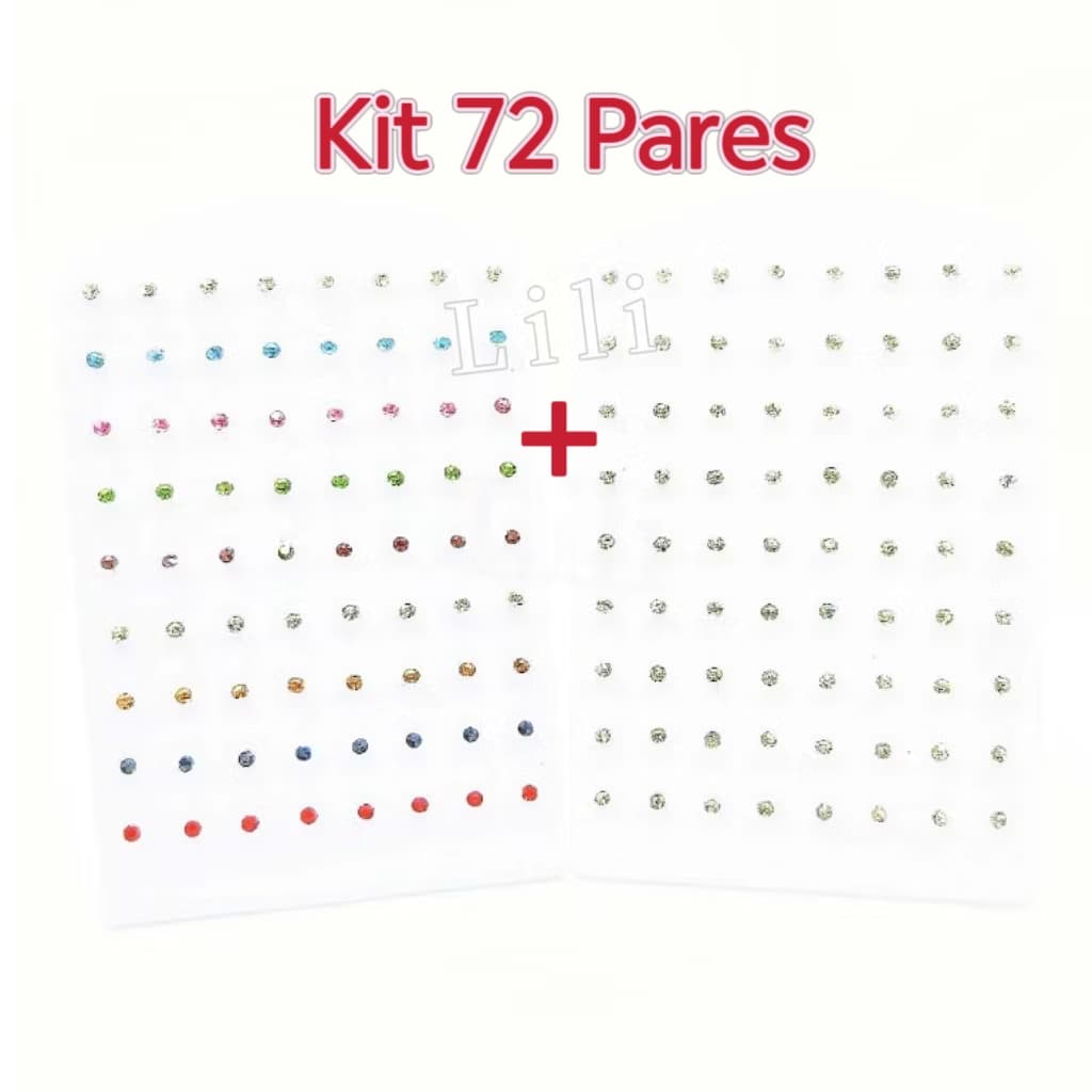 Kit 36 -72 Pares Brinco ponto de luz com pedrinha zircônia 3mm