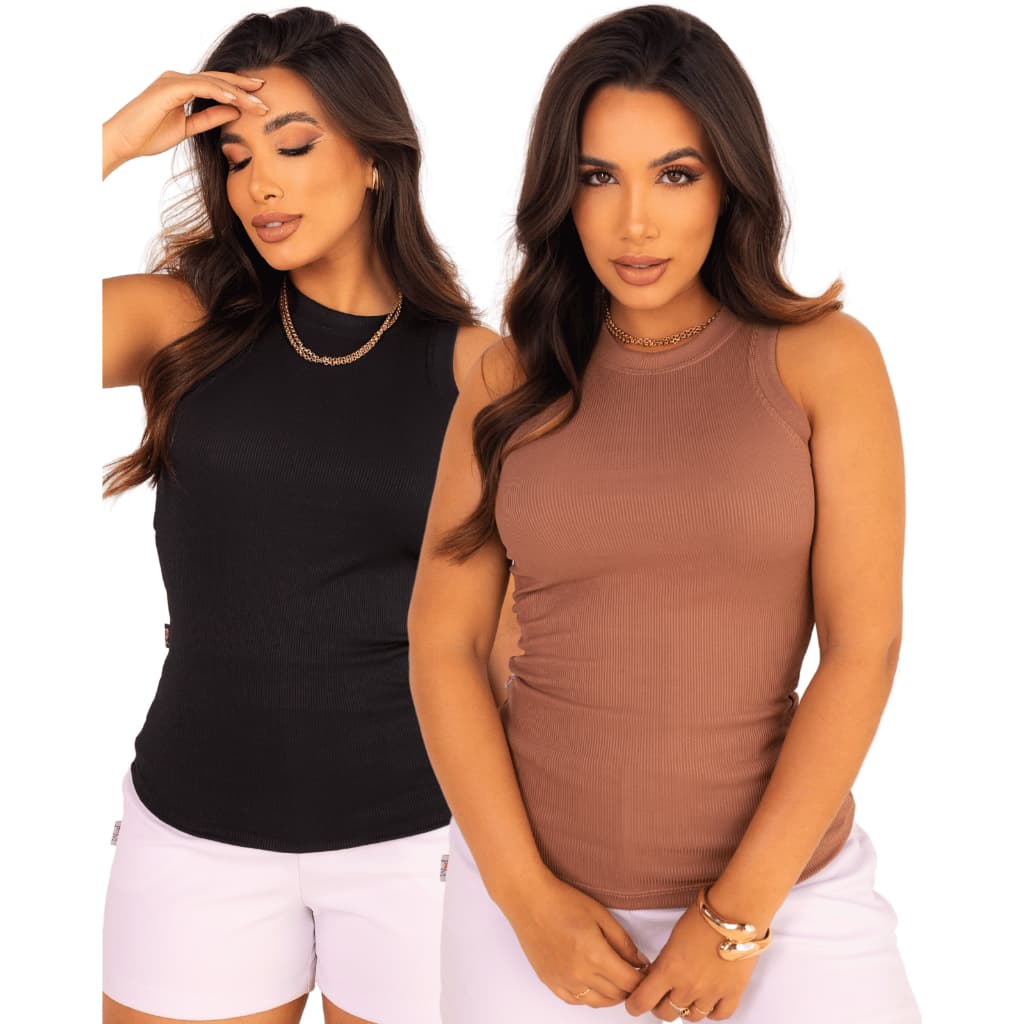 Kit 2 Blusa Regata Feminina Estilo em Ribana Canelada Blusinha Básica