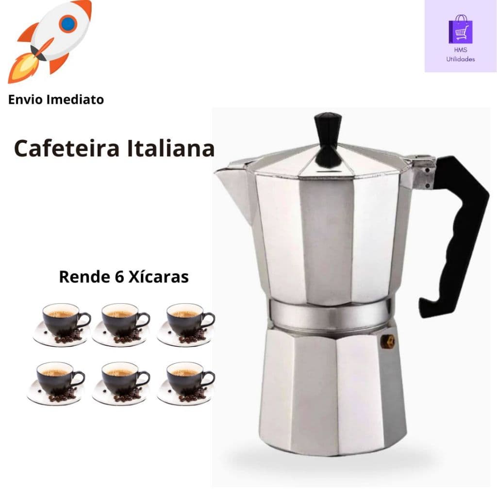 Cafeteira Italiana Quadrada Alumínio Não Utiliza Filtro  Café Expresso Premium 6 Xícaras