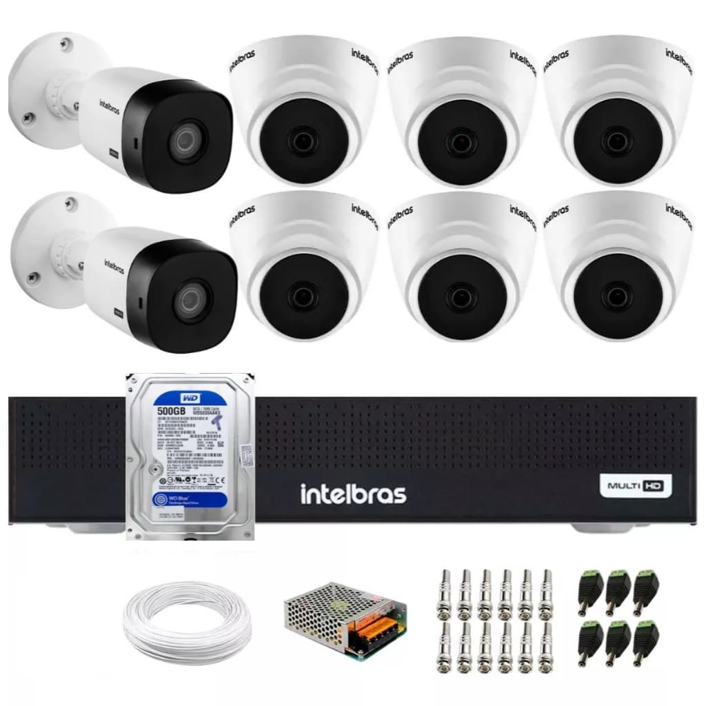Kit 8 Câmeras Intelbras 1120 B, Dvr 8ch 1108-c, Hd 500gb