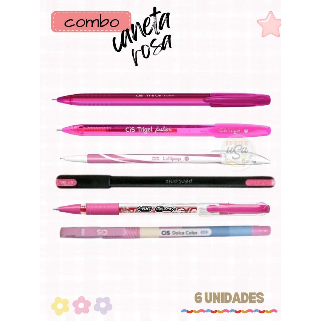 Combo 6 canetas cor Rosa pink  Cis Bic