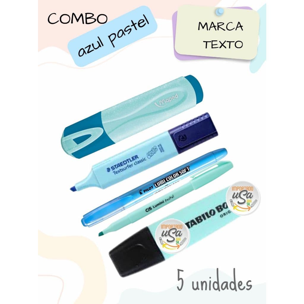 Marca texto azul pastel combo com 5 unidades