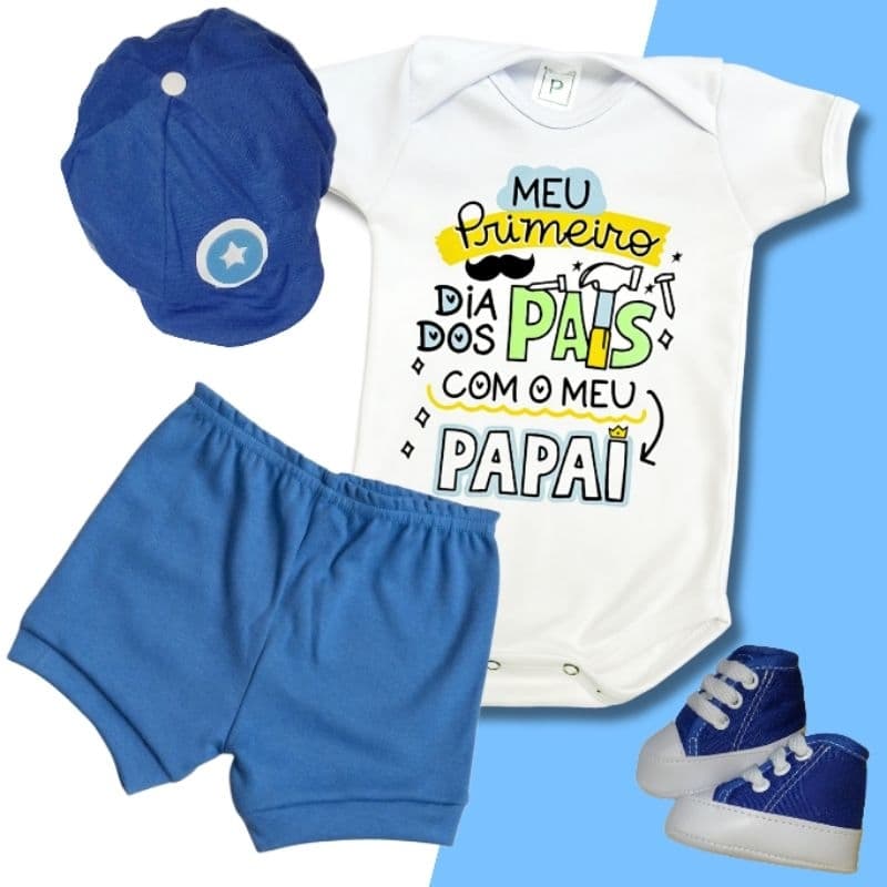 Body Temático Bebê Meu Primeiro Dia dos Pais Fantasia Mesversário Ítens Opcionais