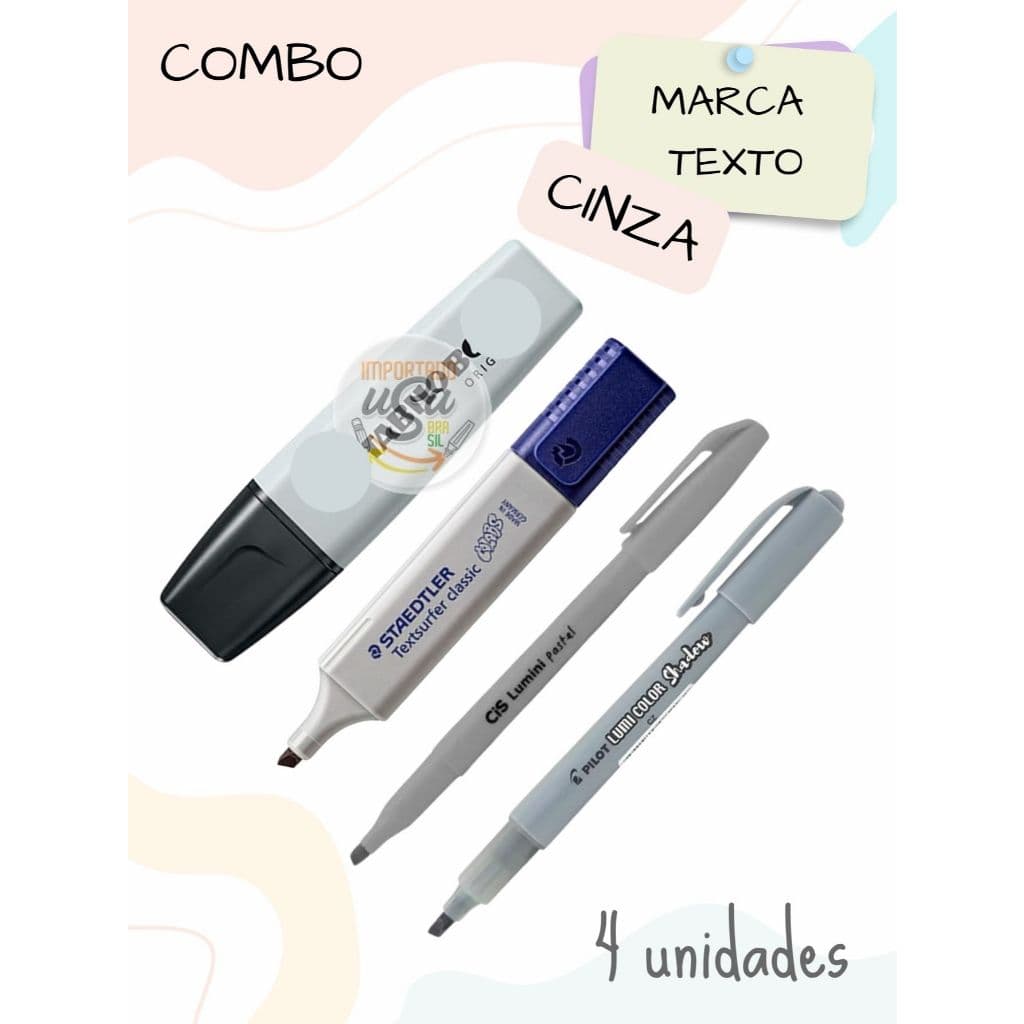 Marca texto cinza combo com 4 peças Staedtler Cis Pilot