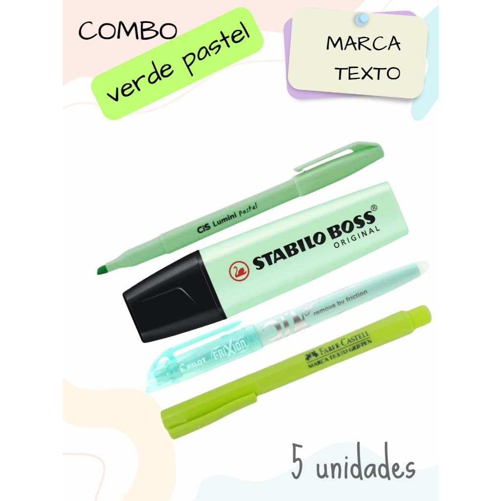Marca texto verde pastel combo com 4 peças Cis Pilot Faber Castell