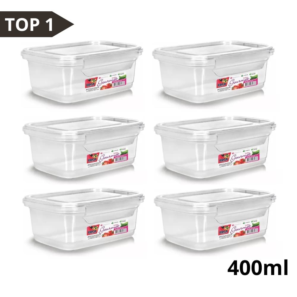 Kit 6 Marmitas Fitness 400ml Para Freezer E Microondas Potes Plásticos com Trava Hermético Livre BPA
