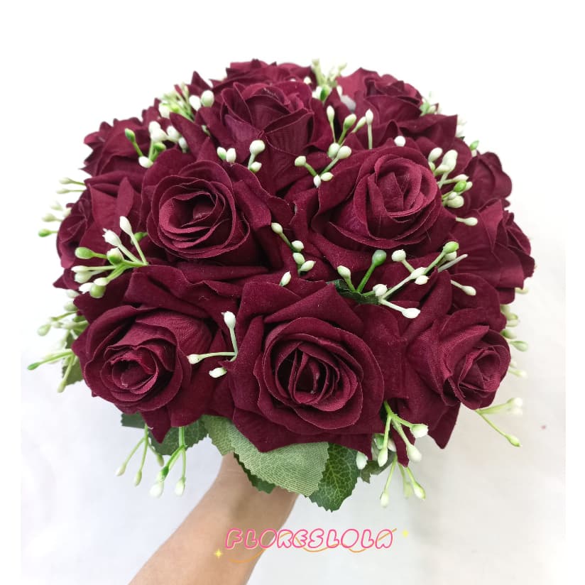 Buquê de Noiva Veludo Marsala com flores Artificiais  para Casamentos Civil ou Religioso