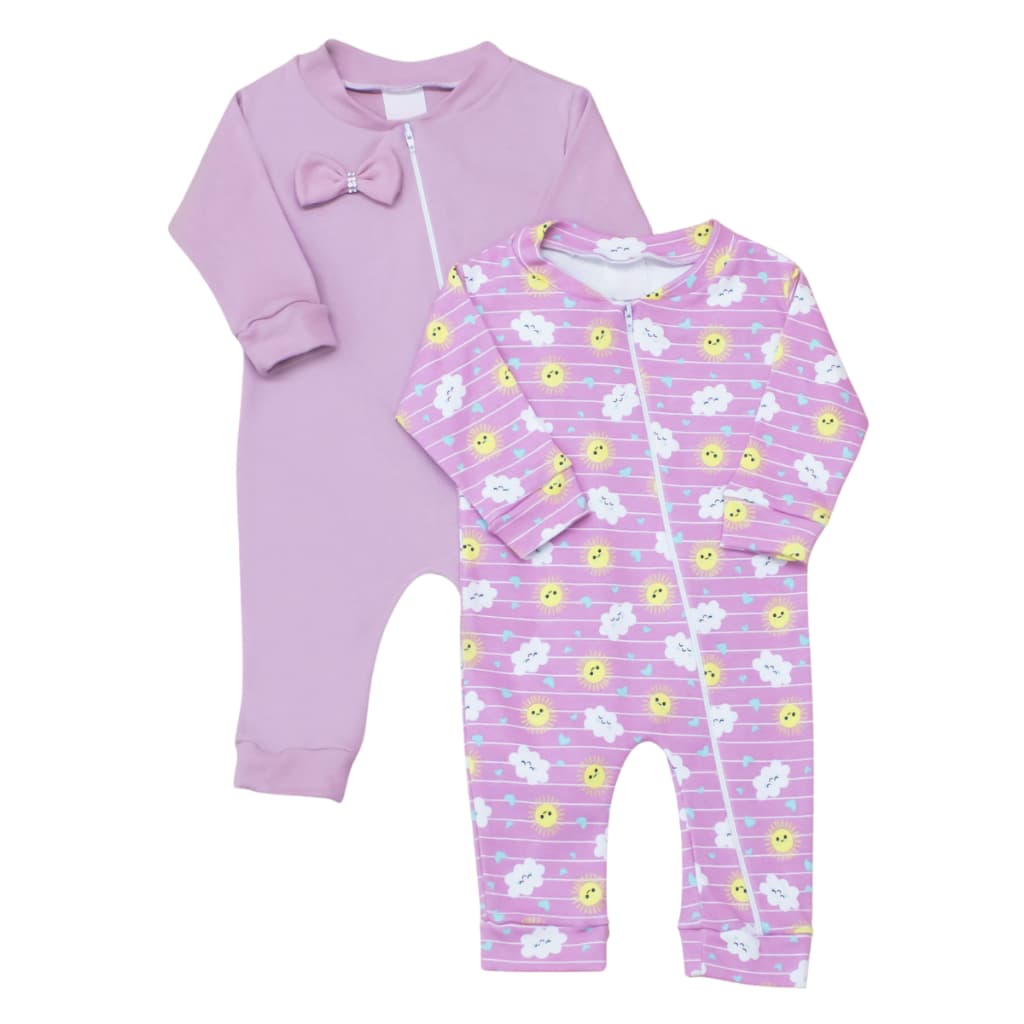 Macacão Zíper Bebe Menina Sol Rosa 02 Peças 100% Algodão Roupas de Bebê Macacao Ziper