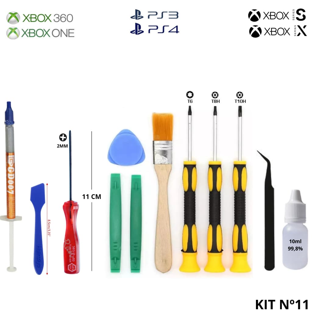 Kit Chaves Torx T6 T8 T10 Imantadas + Pasta Térmica Gd007 + Espátulas + Pincel + Philips 2mm + Pinça