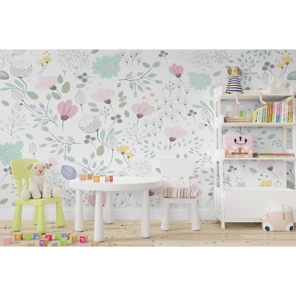 DECORAÇÃO SUAVE PARA QUARTO DE MENINA FLORES - PAPEL DE PAREDE VINÍLICO AUTOCOLANTE ANTIALÉRGICO NEW