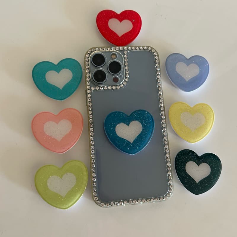 Suporte para celular pop socket coração brilho