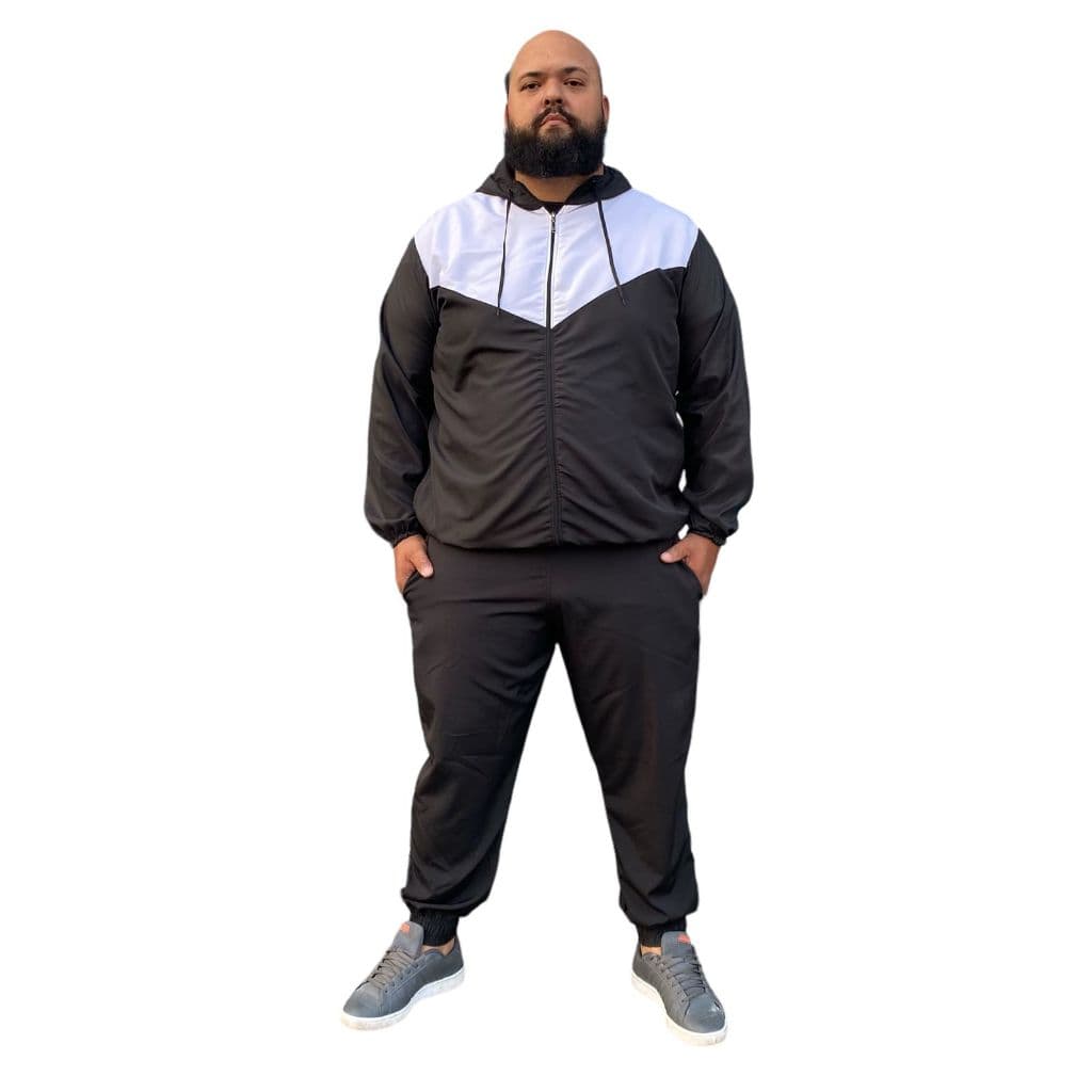 Conjunto Masculino Plus Size Corta-Vento + Calça Liso