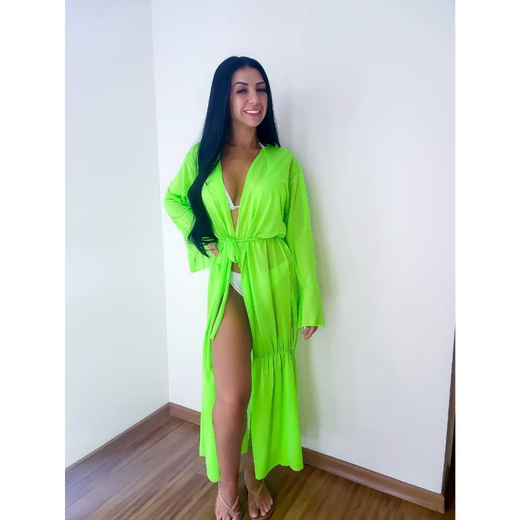 Saida De Praia Longa Com Manga Longa Estilo Vestido Luxo