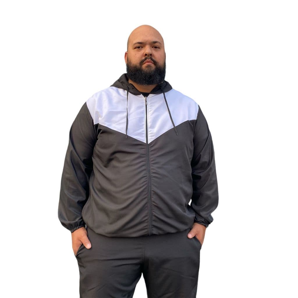 Corta-vento Masculina Plus Size Preto e Branco
