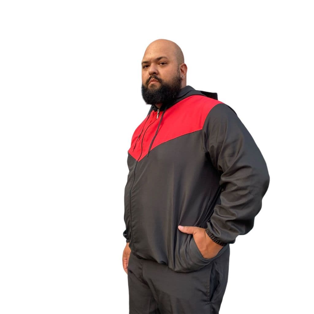 Corta-vento Masculina Plus Size Preto e Vermelho