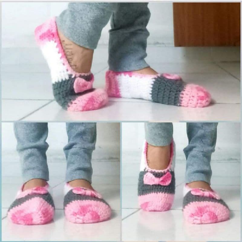Pantufas de crochê adulto e infantil