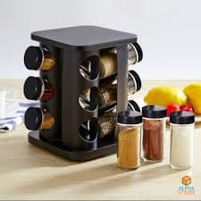 Porta Tempero Condimento Giratório 12.Potes com cor preto