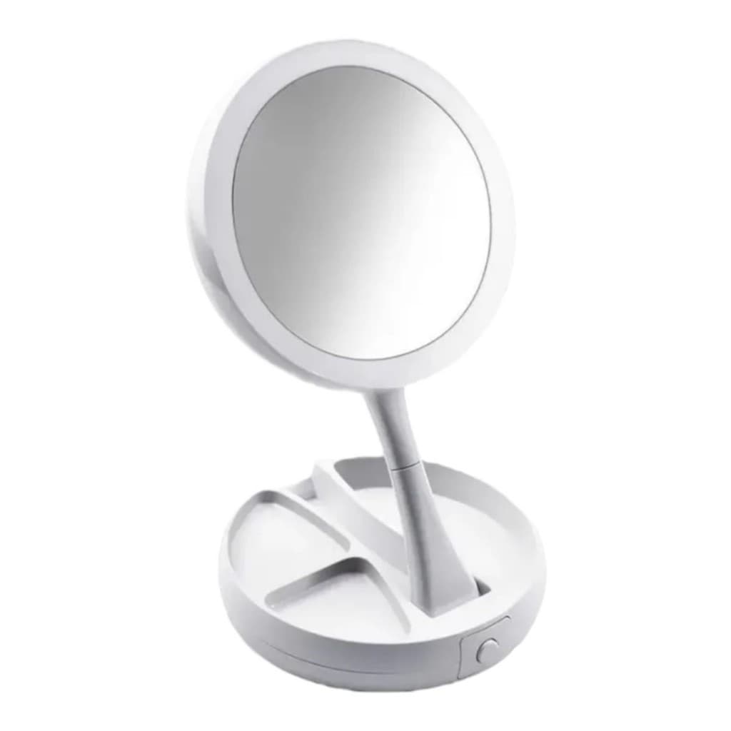Espelho redondo dupla face de mesa porta maquiagem luz de LED aumenta 10x RF