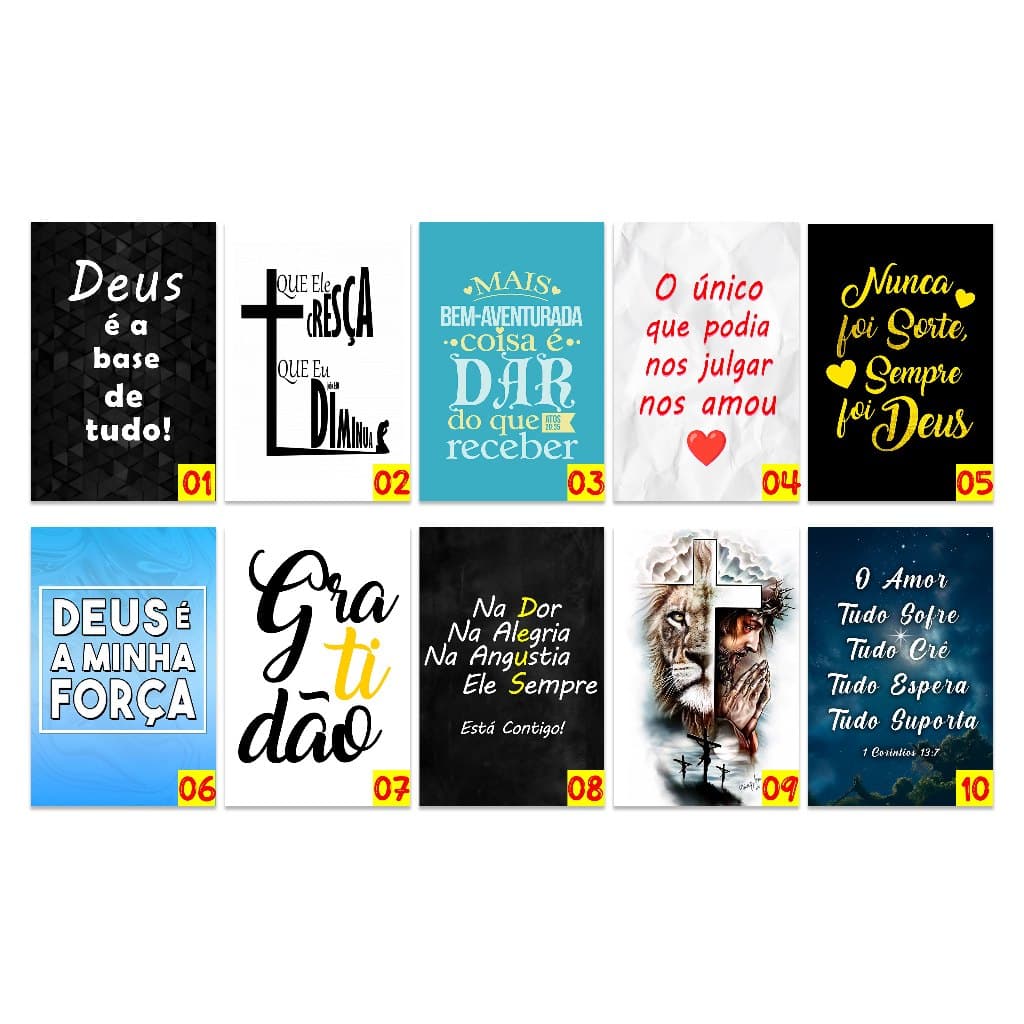 Kit 10 quadros frases evangélicas religião frases biblicas Deus Gratidão decoração 14x20 placa decorativa