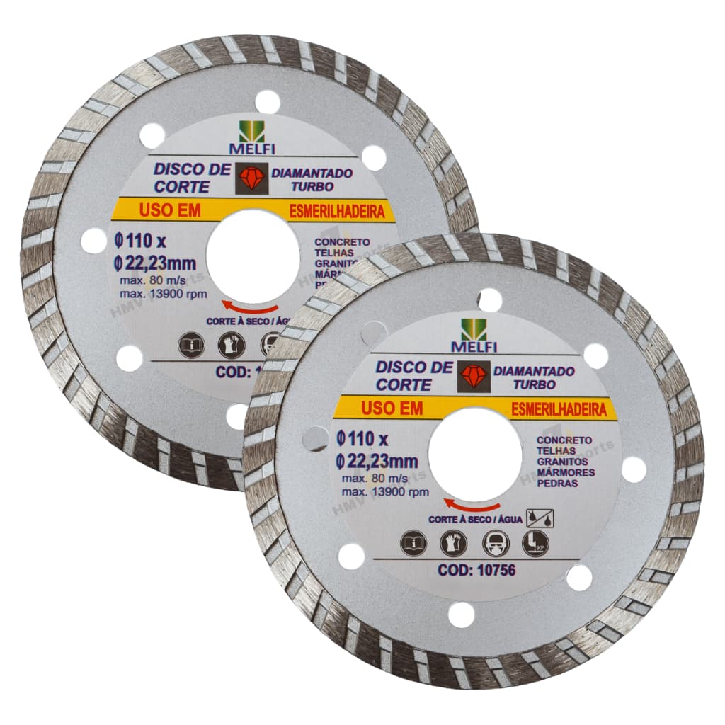 Kit 2, 3 ou 4 Disco Diamantado Turbo 110mm x 22,23mm Corte Granito Concreto Cerâmica Esmerilhadeira