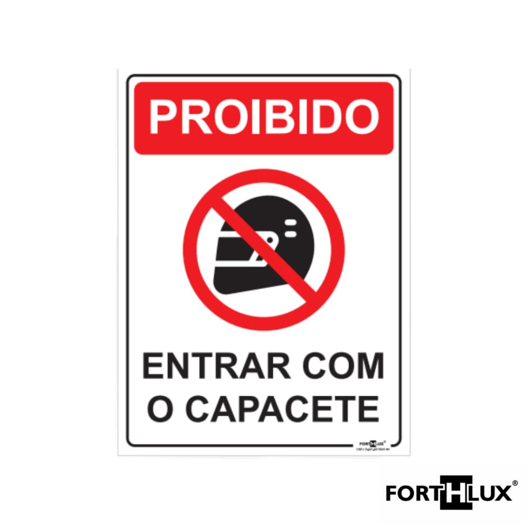 Placa de Sinalização Proibido Capacete 20x15