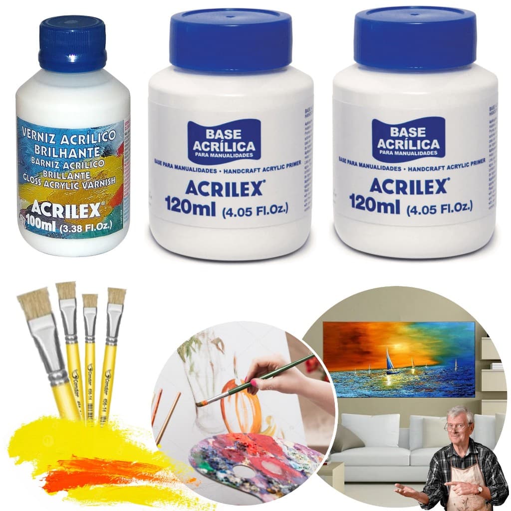 Kit 4 Pincéis Chato - Verniz E Base Artesanato Madeira Mdf