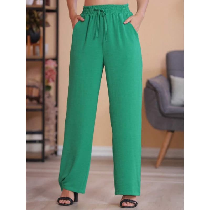 Calça Pantalona Alfaiataria Feminina Com Bolso Cintura Alta tecido leve moda verão tecido Duna