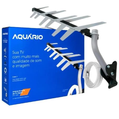 Antena Digital de tv Externa Aquario 4k hdtv uhf completa + suporte e cabo 10m