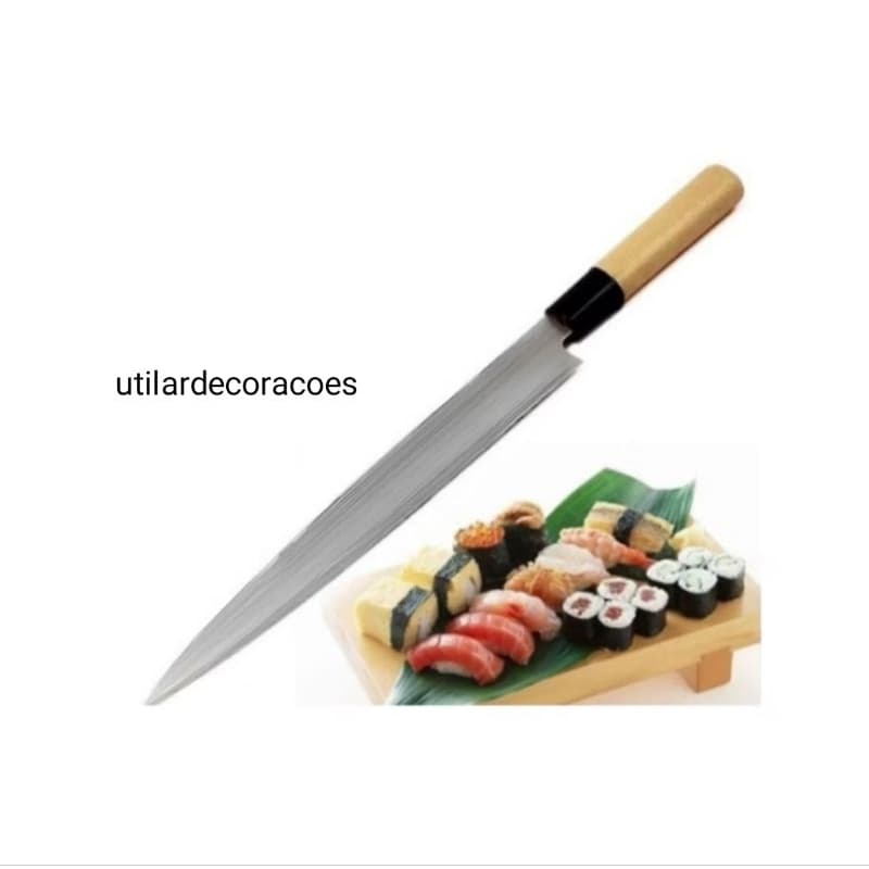 Faca  9 pol  Orirnte Aço Inox Sushi Salmoa Linha Paixe