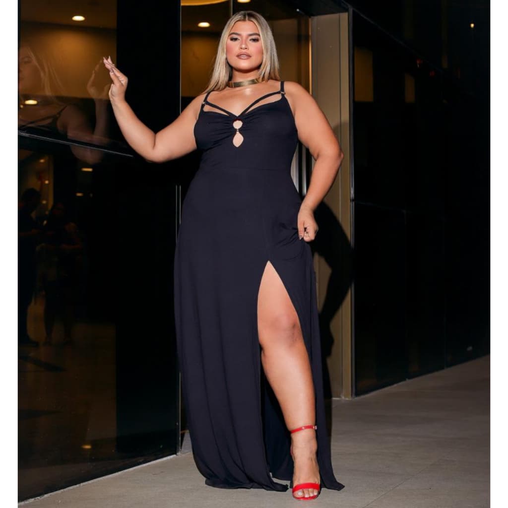 Vestido Longo Fenda Plus Size Curvy Festa Balada Maravylhosa Curve Tamanhos Grande