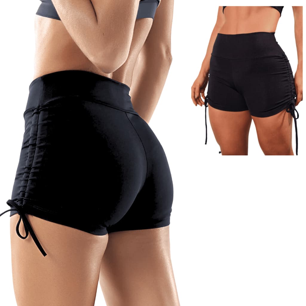 Shorts Cordinha Empina Bumbum Shortinho Meia Coxa de Treino Preto