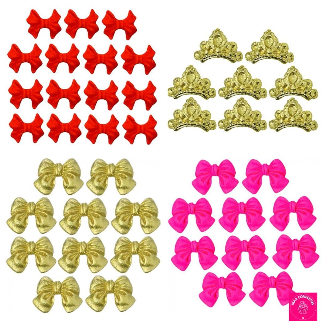 Confeitos de Açúcar 100% comestíveis Laços Lacinho Corôas Sprinkles - Diversas Opções