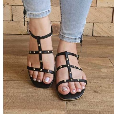 Sandália Rasteirinha Feminina Tiras Moda Spike Gladiadora Rasteira